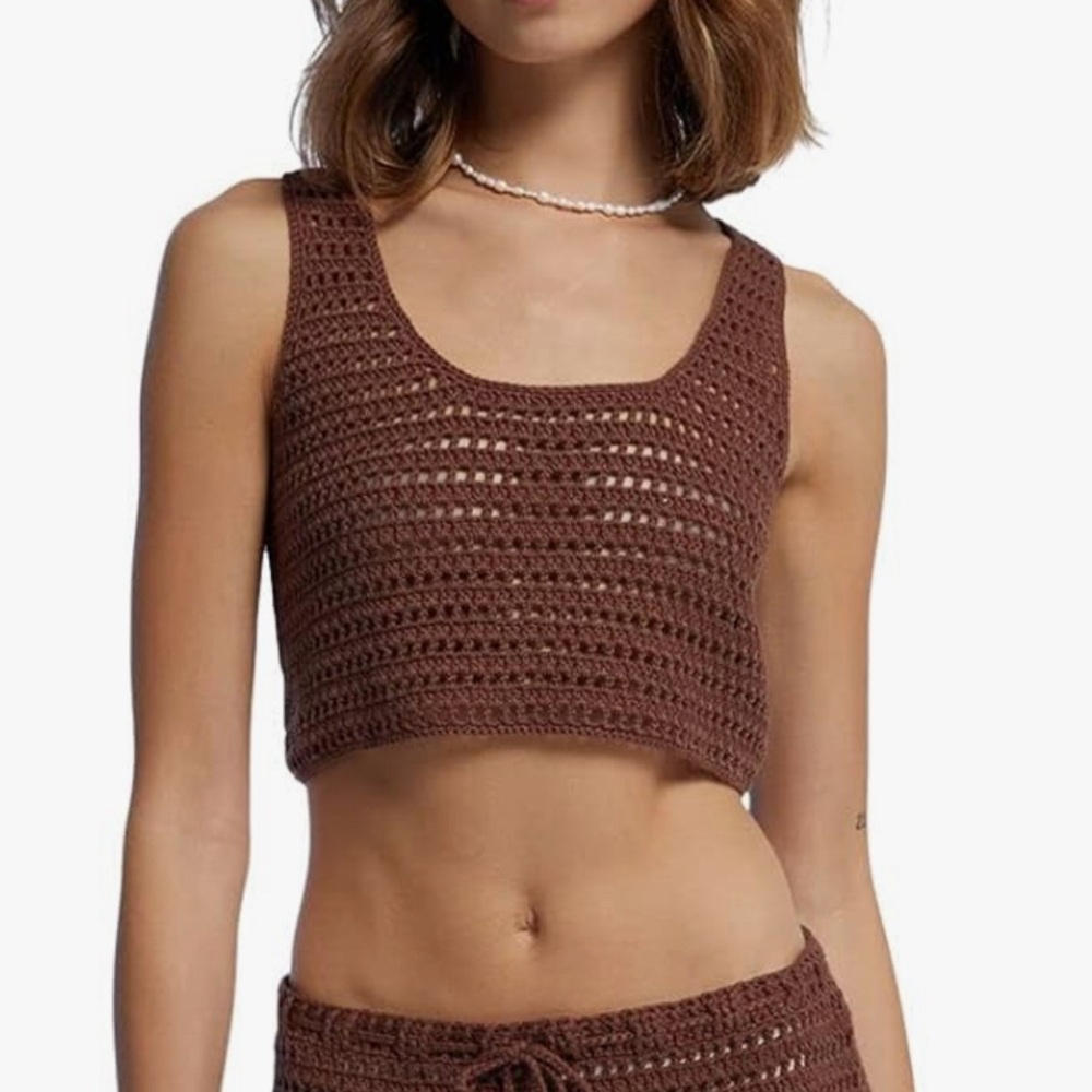 LA hearts brown crochet top size M